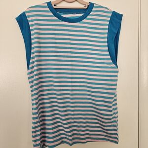 Striped Sleeveless Tank Top - Blue and Pink
